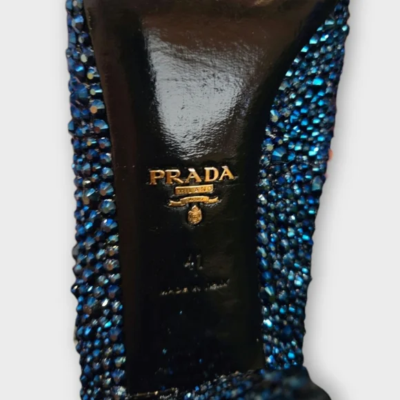 Prada Dark Blue Custom Crystal Tapered Heel Pumps - Picture 10 of 13